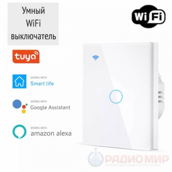 Умный выключатель Tuya Wi-Fi, одноканальный, стеклянный OT-HOS12